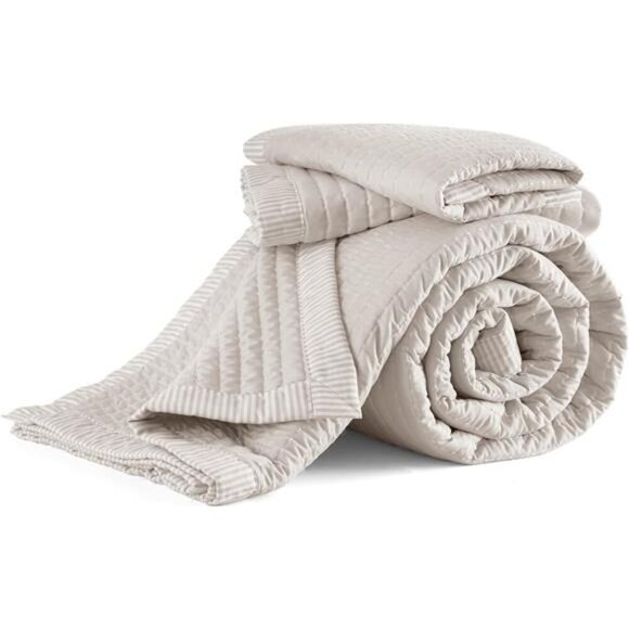 Bone Bedspread Coverlet King Size - Lightweight Soft Quilt Bedding Set - Picture 7 of 8